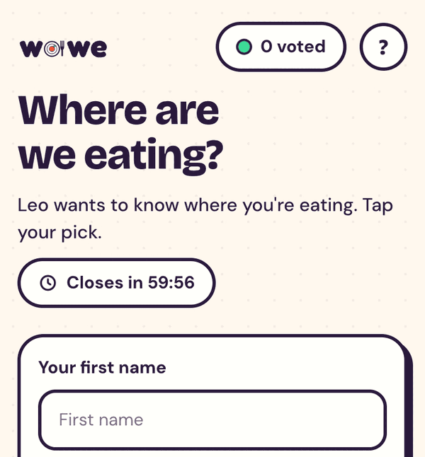 A vote page with a box for a first name and a Pick this button under each place